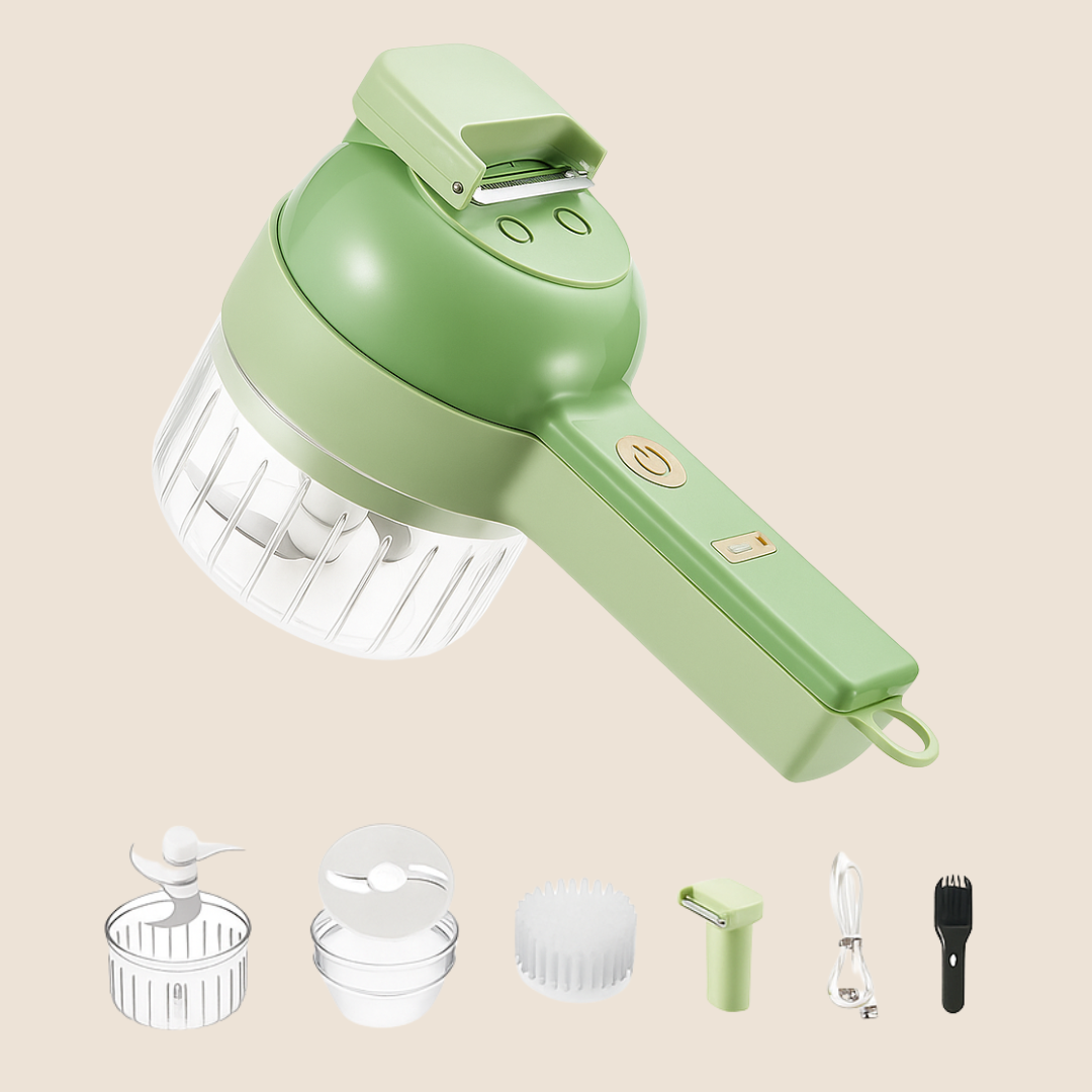 Tocator de bucatarie electric 4 in 1 portabil: Feliere, Tocare, Curatare, Maruntire