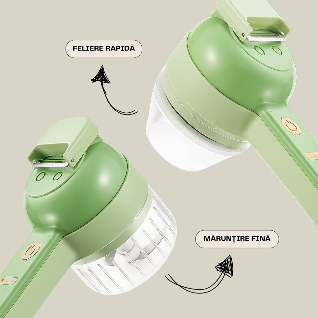 Tocator de bucatarie electric 4 in 1 portabil: Feliere, Tocare, Curatare, Maruntire