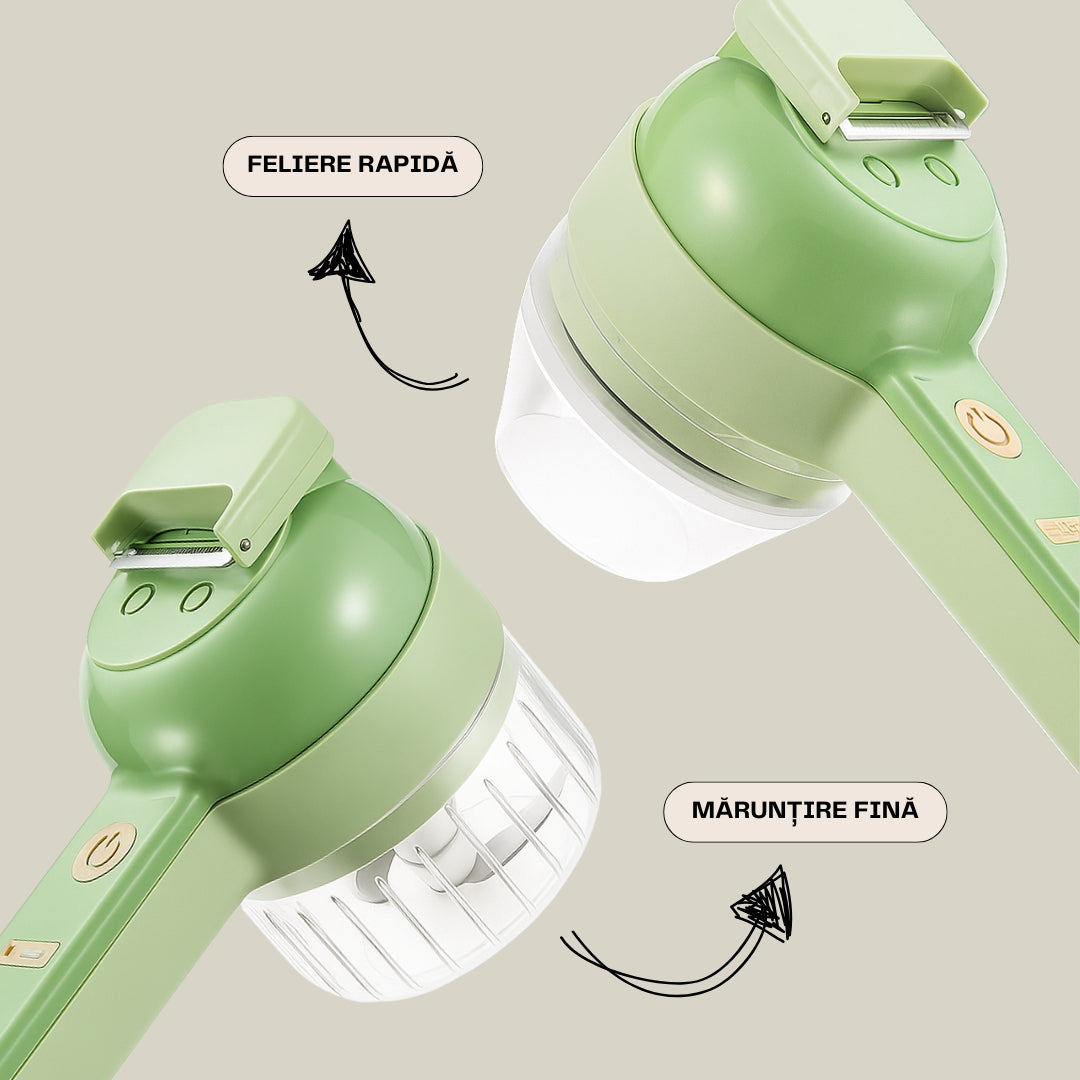 Tocator de bucatarie electric 4 in 1 portabil: Feliere, Tocare, Curatare, Maruntire